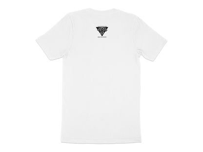 White t-shirt with black triangular logo and "WEAR YOUR PURPOSE" text.