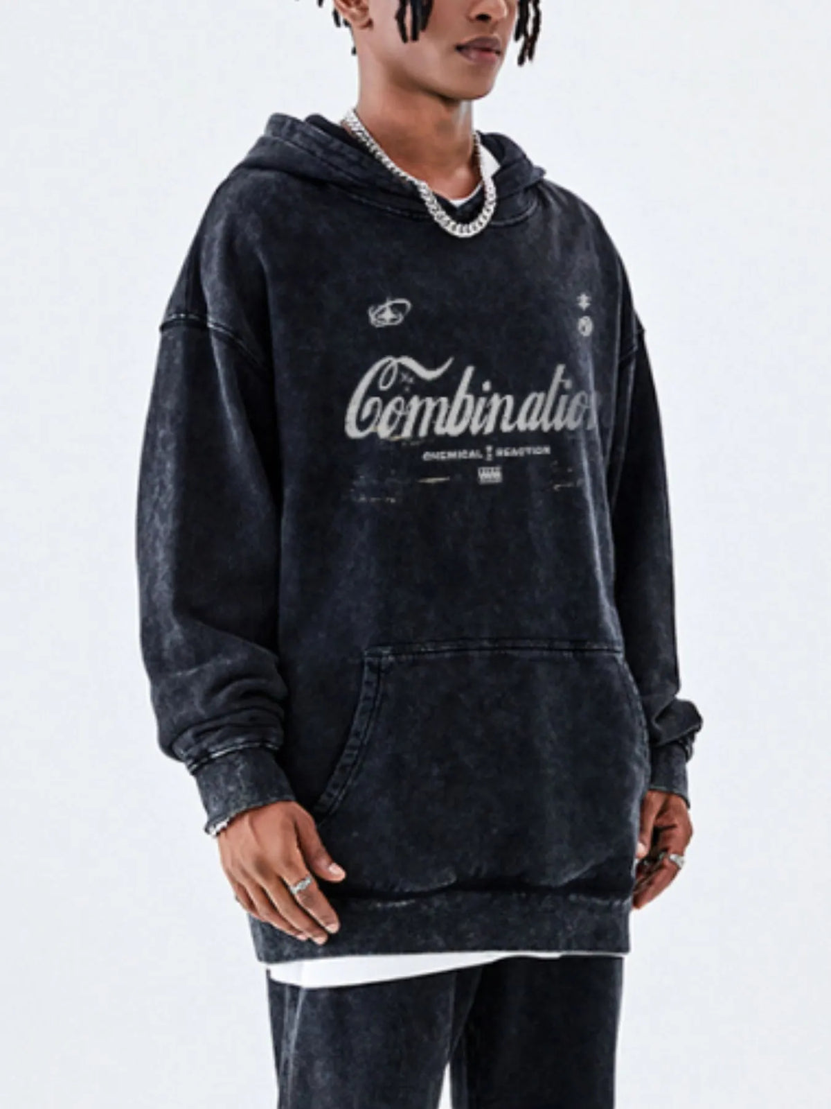 Men's Letter Washed Kangaroo Pocket Hoodie - DCDesigns mens casual hoodie product view