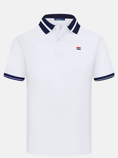 Men's Striped Collar Short Sleeve Polo Shirt - Navy