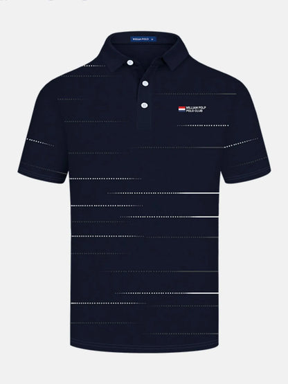 Men's Striped Short Sleeve Polo Shirt - Navy