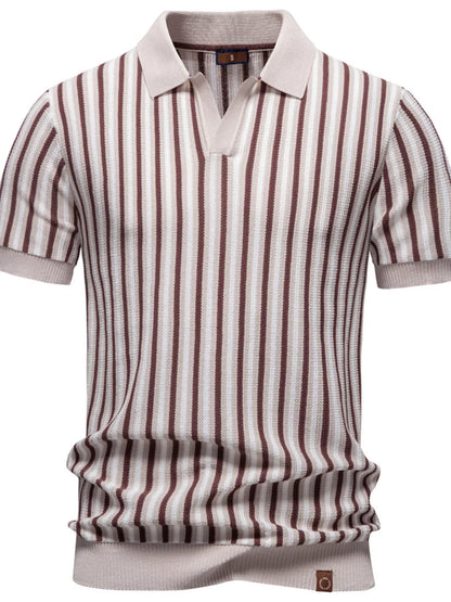 Men's Striped Short Sleeve Polo Shirt - Light Blue