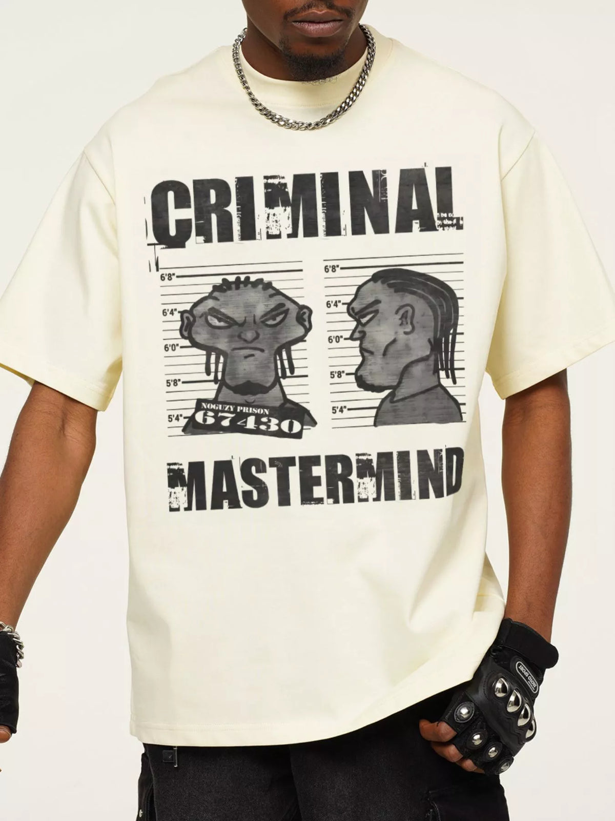 Men's Criminal Mastermind Graphic Oversized T-Shirt – men's bold Y2K streetwear graphic tee, product image 5