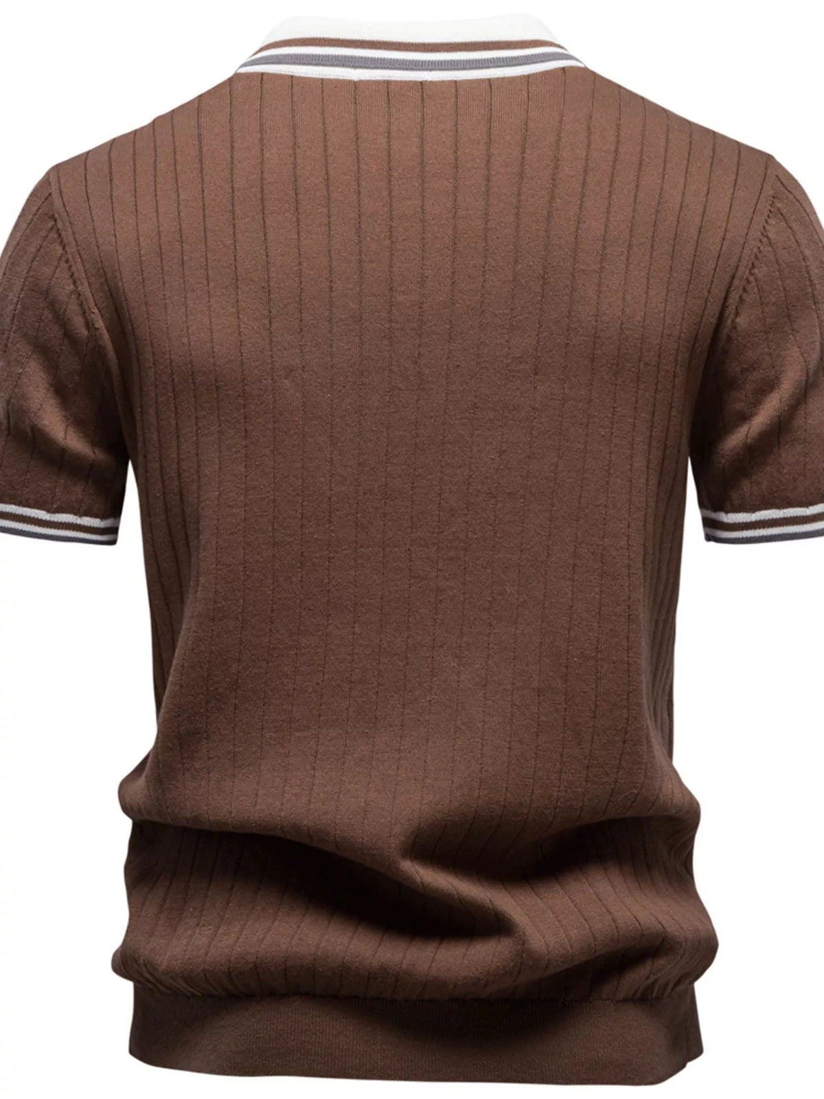 Men's Classic Ribbed Knit Short Sleeve Polo Shirt - Navy Blue