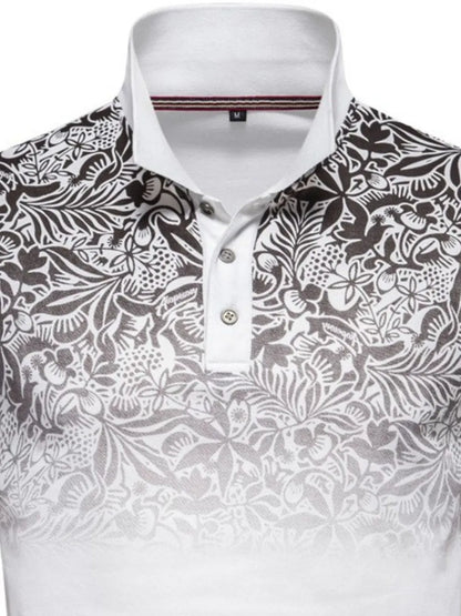 Men's Printed Collared Neck Short Sleeve Polo Shirt - Ivory