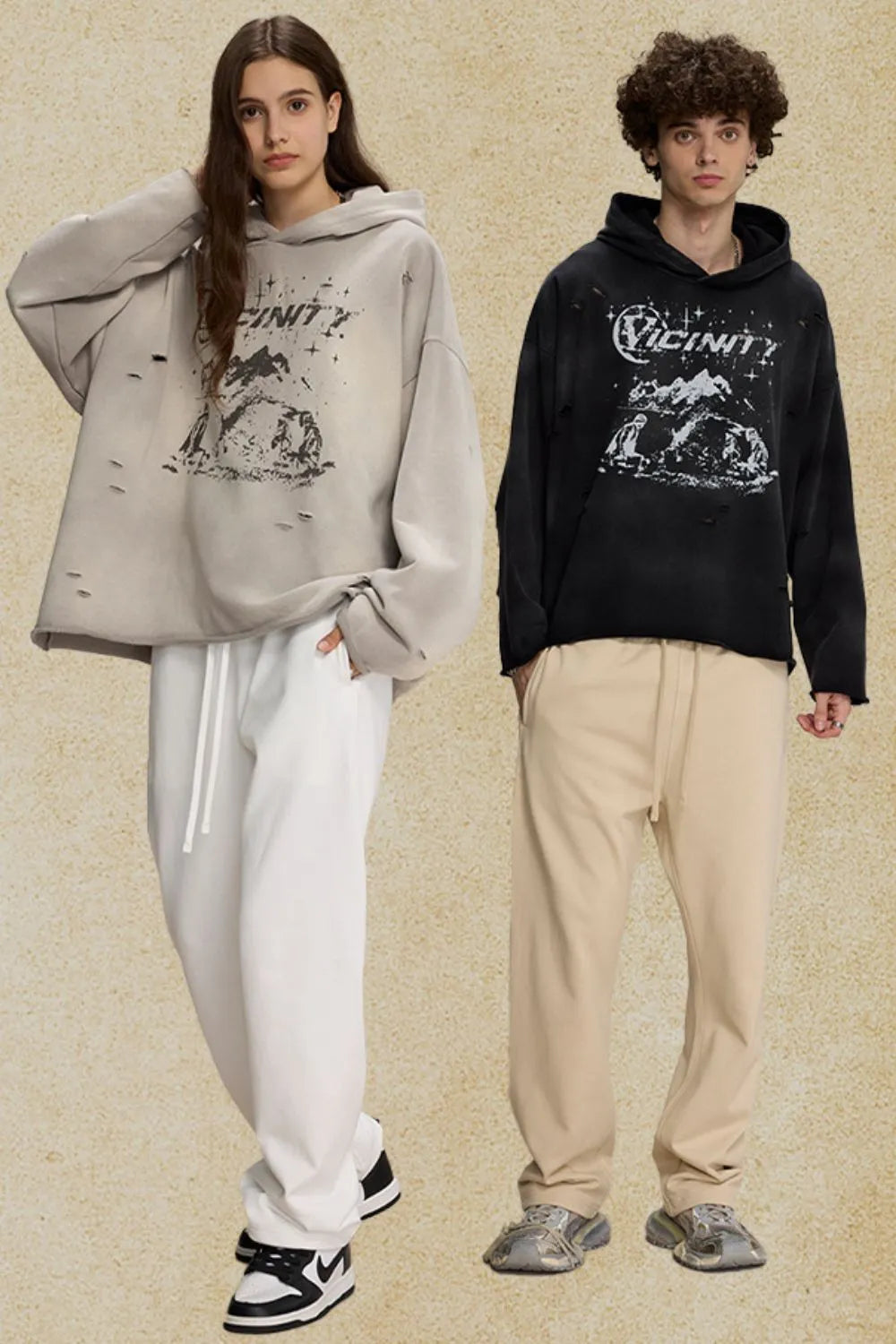Men's Distressed Graphic Long Sleeve Hoodie - DCDesigns mens casual hoodie product view