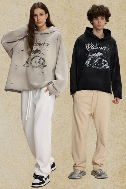 Men's Distressed Graphic Long Sleeve Hoodie - DCDesigns mens casual hoodie product view