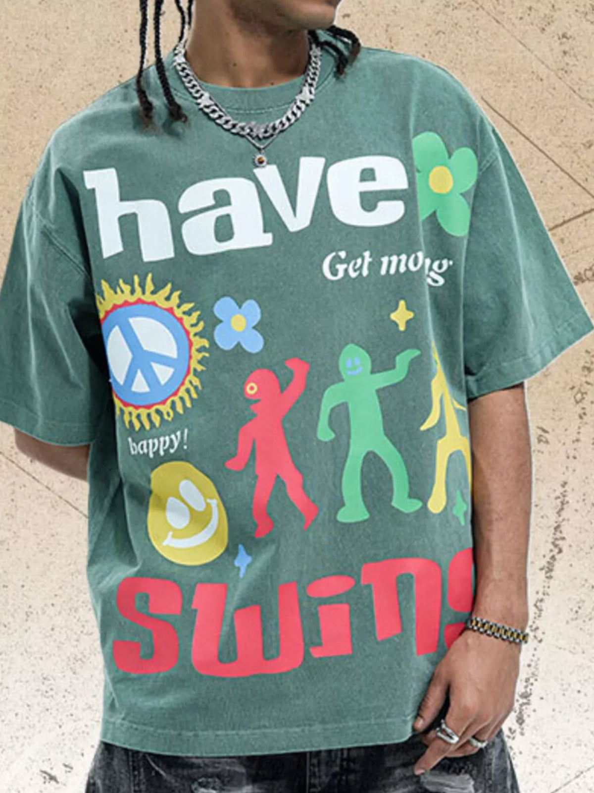 Men's Graphic Round Neck Oversized T-Shirt – men's bold Y2K streetwear graphic tee, product image 1