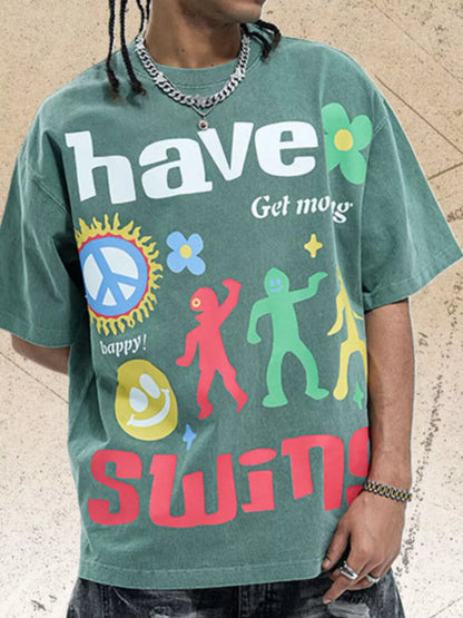 Men's Graphic Round Neck Oversized T-Shirt – men's bold Y2K streetwear graphic tee, product image 1