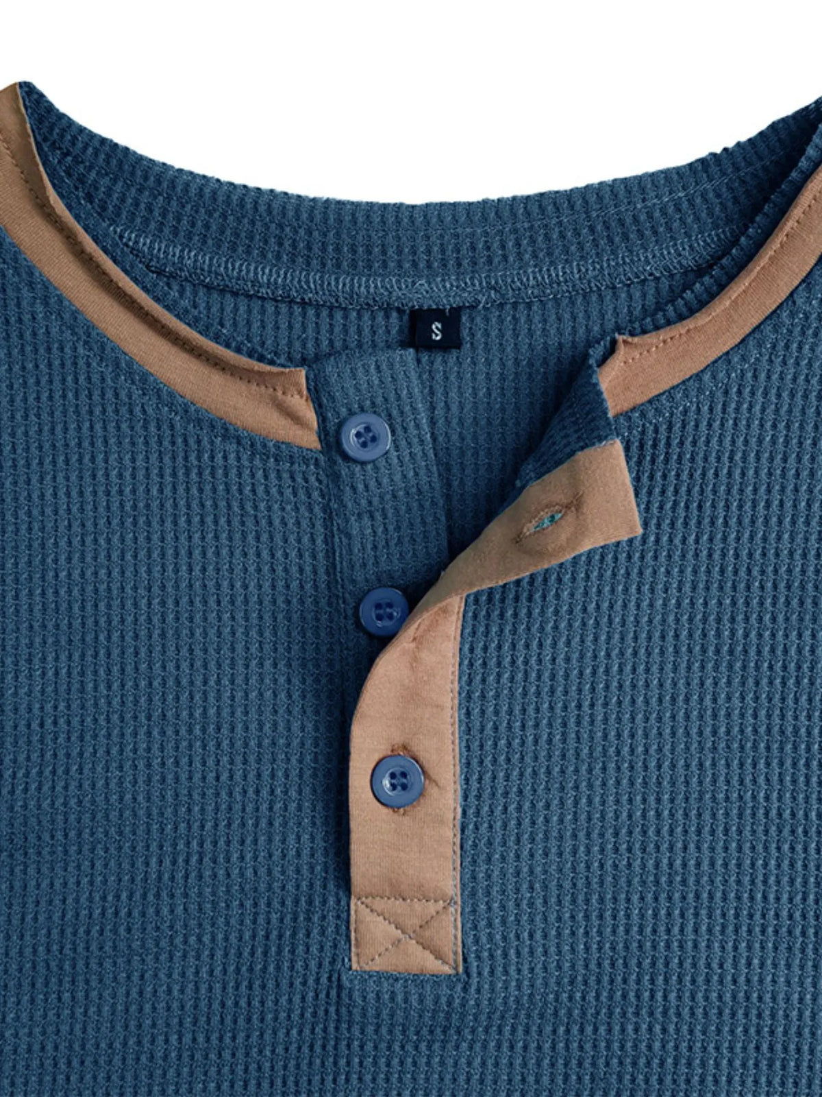 Men's Contrast Stitch Henley Polo Shirt - Peacock  Blue