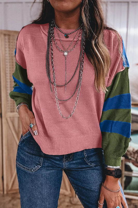Western Multicolor Patchwork Stripe Sweater | DCDesigns