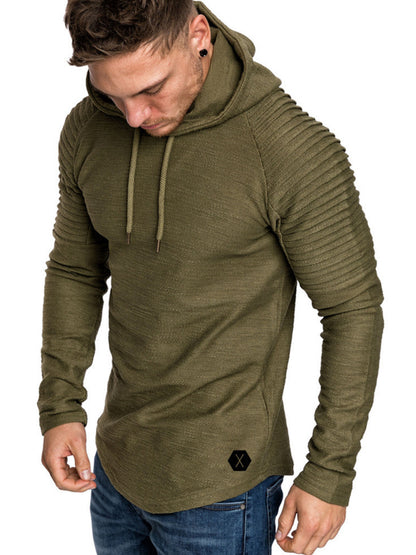 Men's Plus Size Slim Fit Ribbed Hoodie with Drawstring - DCDesigns mens casual hoodie product view