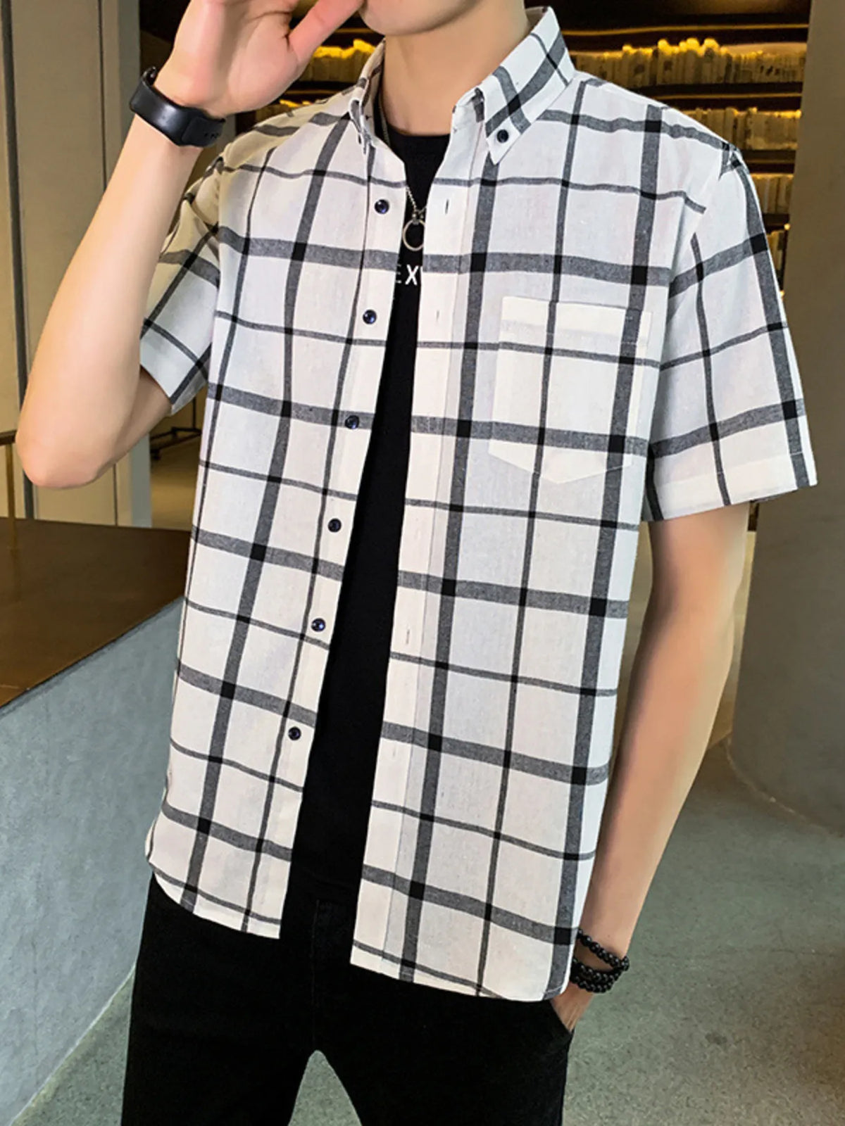 Men's Casual Plaid Short Sleeve Shirt | DCDesigns
