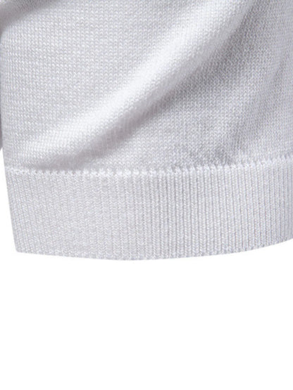 Men's Classic Striped Zip Collar Polo Shirt - White