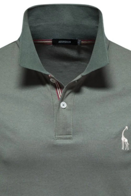 Men's Giraffe Embroidered Short Sleeve Polo Shirt - White