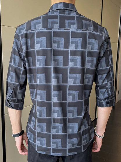 Men's Geometric Pattern Button-Up Casual Shirt | DCDesigns