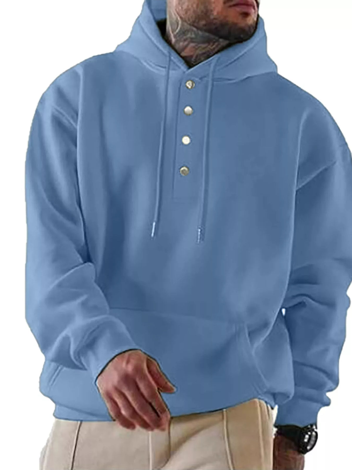 Men's Full Size Drawstring Kangaroo Pocket Hoodie Plus Size - DCDesigns mens casual hoodie product view