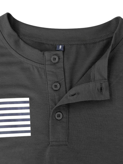 Men's American Flag Short Sleeve Henley Top - Dark Gray