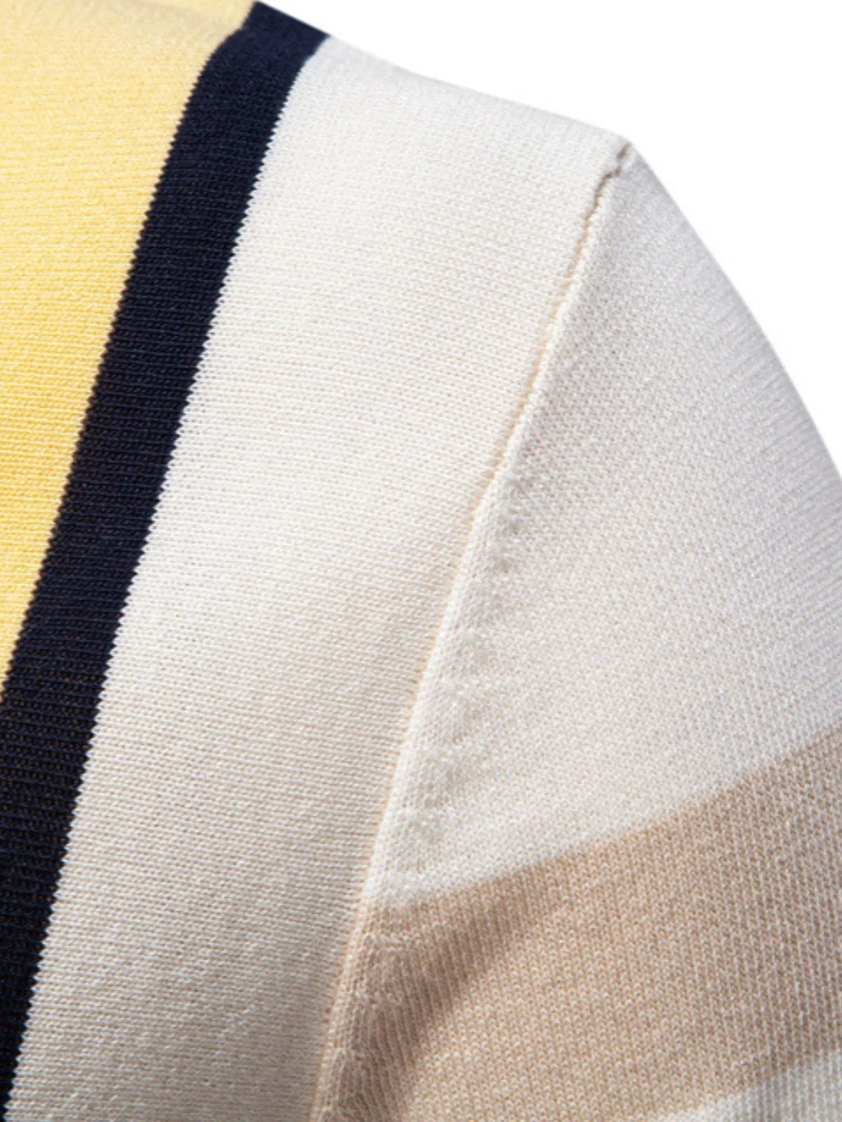 Men's Contrast Striped Knit Polo Shirt - Khaki