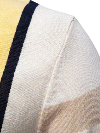 Men's Contrast Striped Knit Polo Shirt - Khaki
