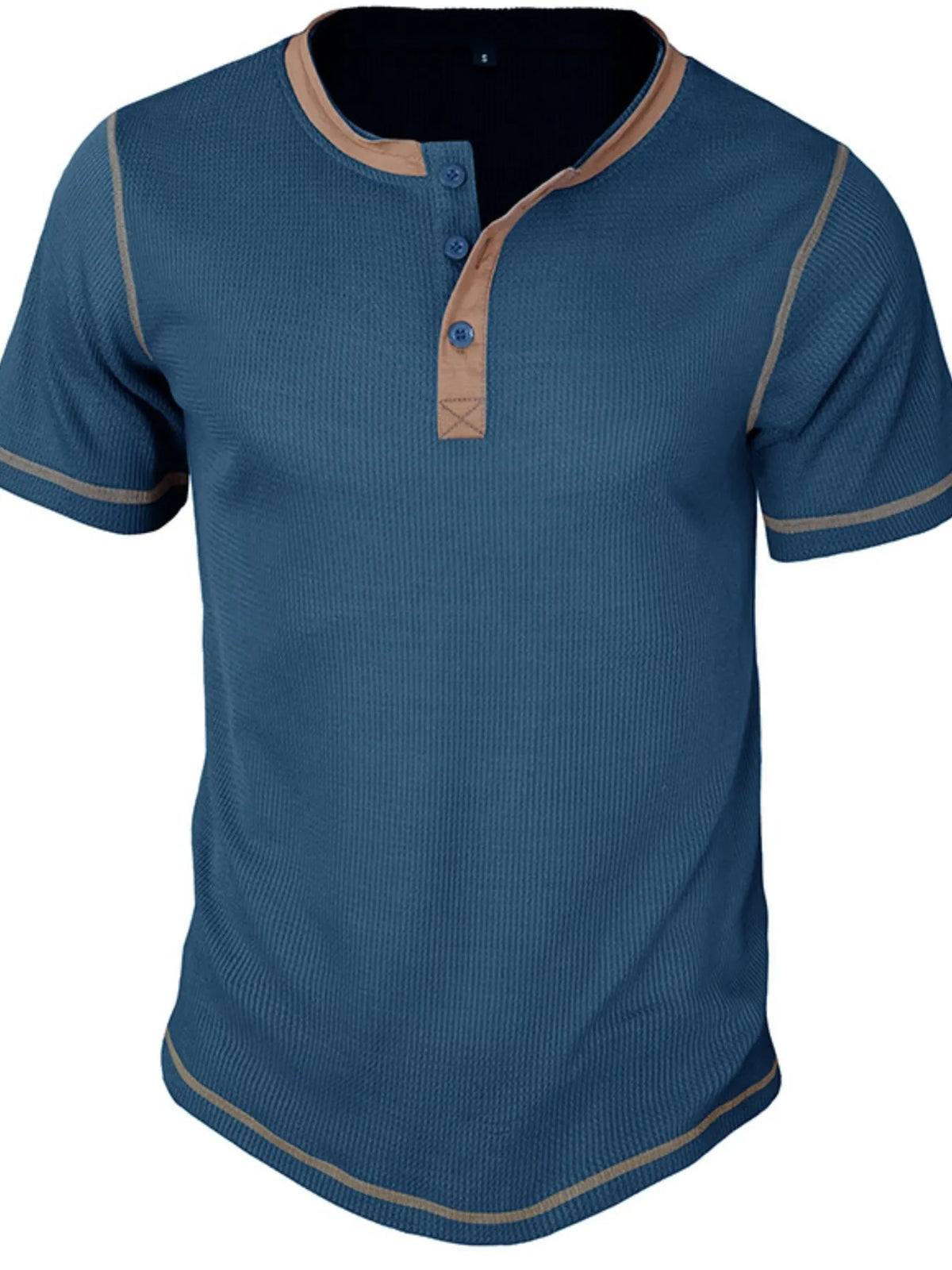 Men's Contrast Stitch Henley Polo Shirt - Peacock  Blue