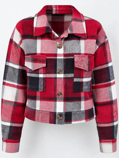 Women’s plaid cropped button-front jacket by Poncette