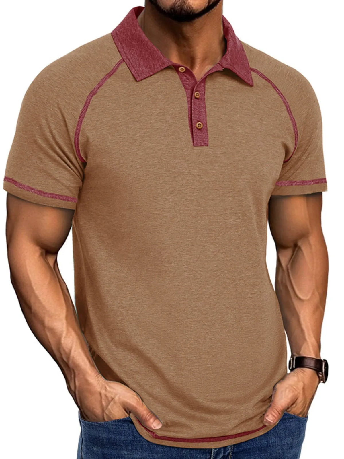 Men's Contrast Collar Short Sleeve Polo Shirt - Gray
