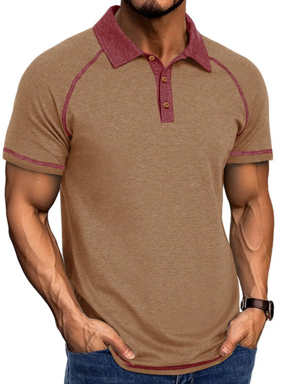 Men's Contrast Collar Short Sleeve Polo Shirt - Gray