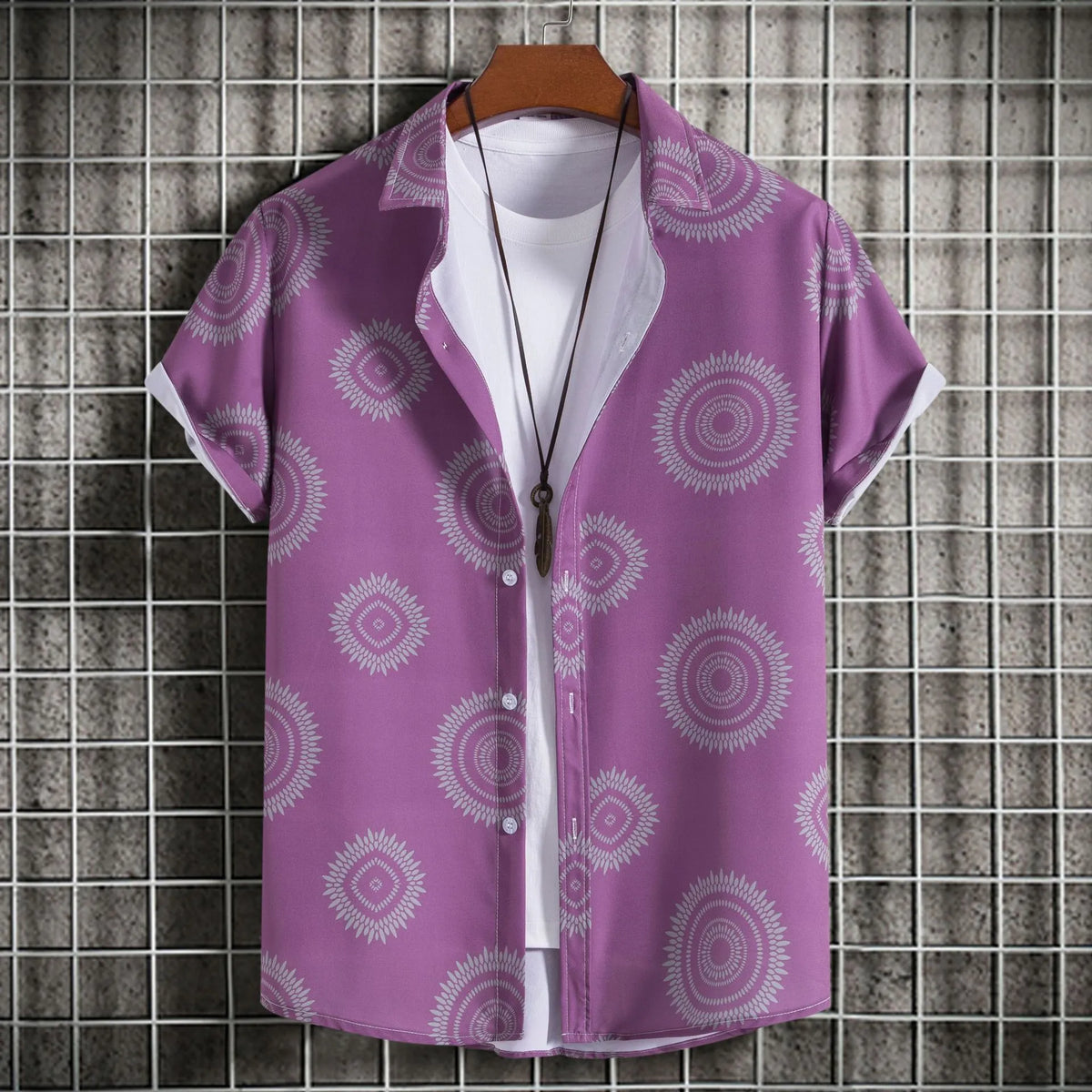Men's Geometric Print Short Sleeve Button-Up Shirt | DCDesigns