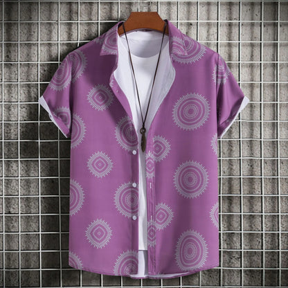 Men's Geometric Print Short Sleeve Button-Up Shirt | DCDesigns