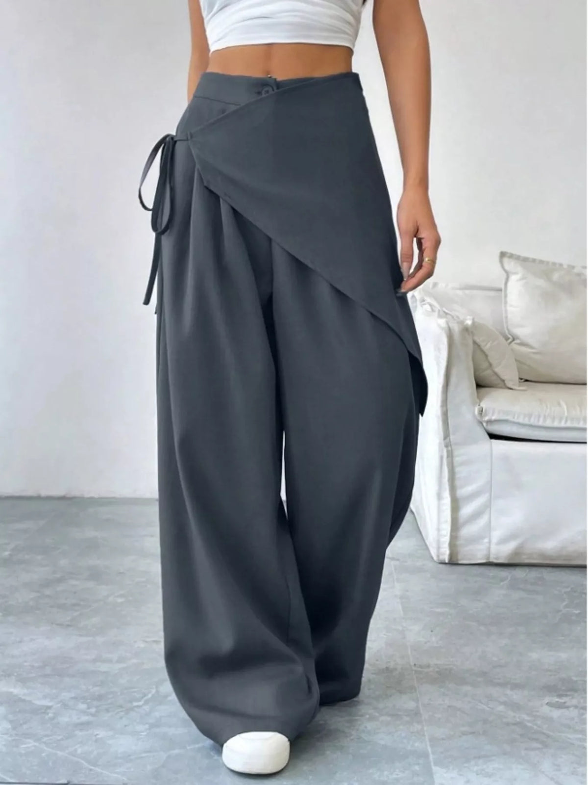 Wrap-Front Wide-Leg Pants - DCDesigns women’s fashion