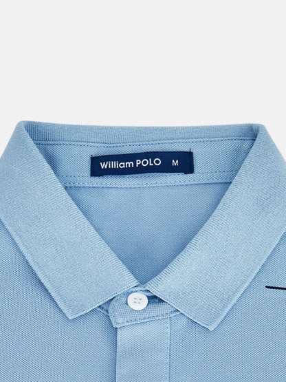 Men's Short Sleeve Collared Neck Striped Polo Shirt - Light Blue