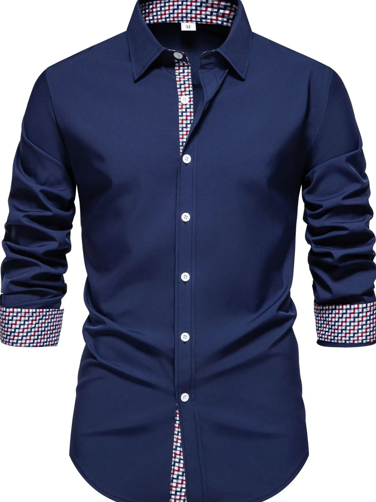 Men's Button-Down Shirt with Checkered Contrast Trim | DCDesigns