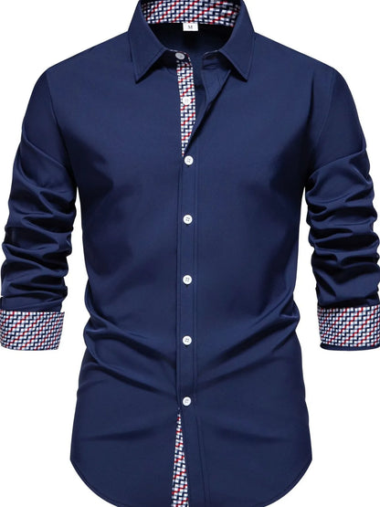 Men's Button-Down Shirt with Checkered Contrast Trim | DCDesigns
