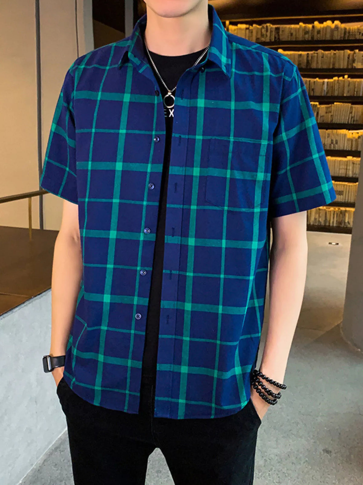 Men's Casual Plaid Short Sleeve Shirt | DCDesigns