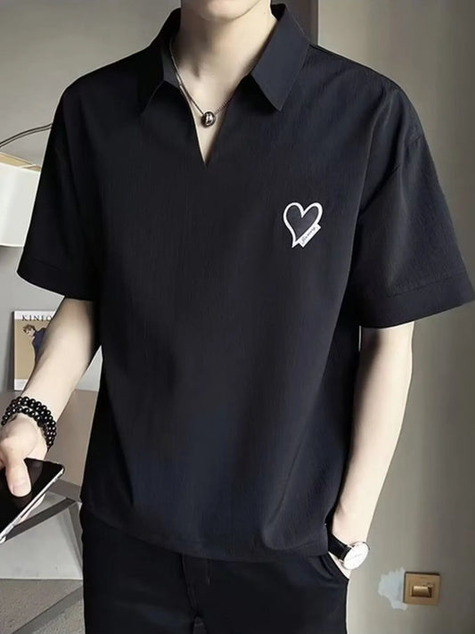 Men's Classic Heart Logo Polo Shirt - Black