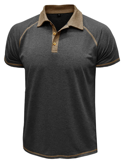 Men's Contrast Collar Short Sleeve Polo Shirt - Dark Gray