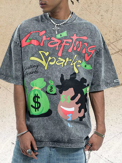 Men's oversized Men's Graphic Vintage Washed T-Shirt – men's bold Y2K streetwear graphic tee, product image 1