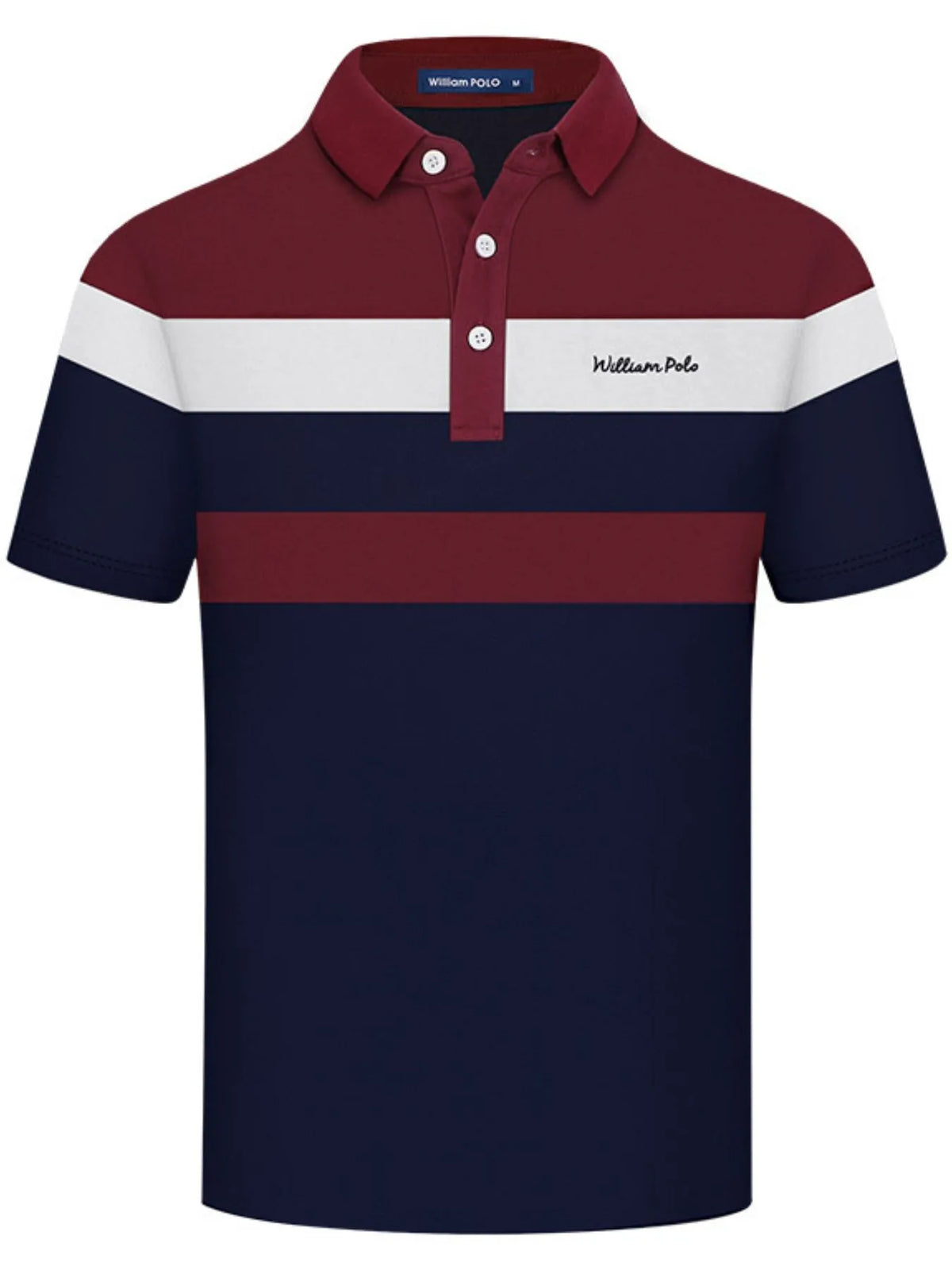 Men's Color Block Striped Short Sleeve Polo Shirt - Burgundy