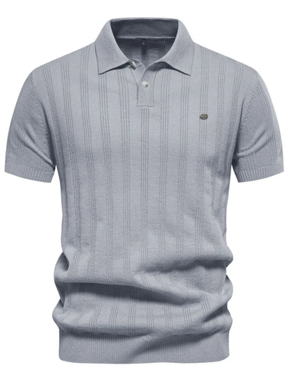 Men's Collared Neck Short Sleeve Knit Polo Shirt - Gray