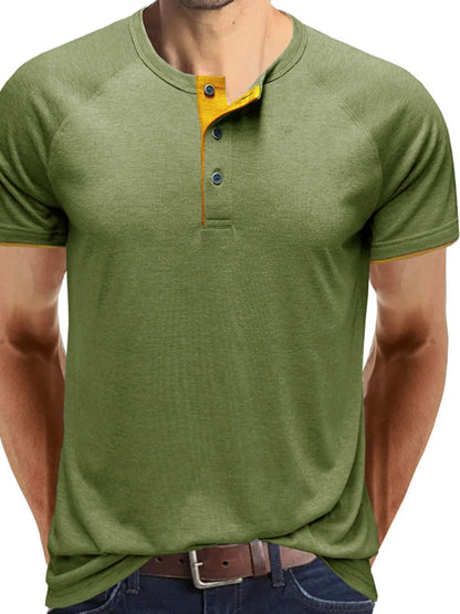 Men's Classic Contrast Trim Henley Polo Shirt - White