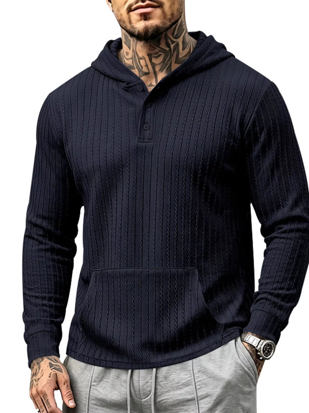 Men's Full Size Casual Kangaroo Pocket Knit Hoodie Plus Size - DCDesigns mens casual hoodie product view