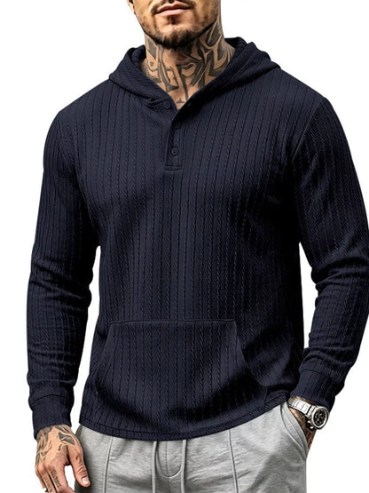 Men's Full Size Casual Kangaroo Pocket Knit Hoodie Plus Size - DCDesigns mens casual hoodie product view