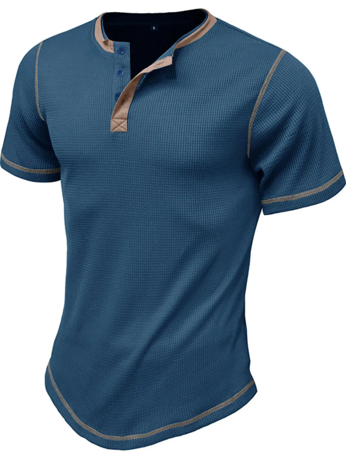 Men's Contrast Stitch Henley Polo Shirt - Peacock  Blue
