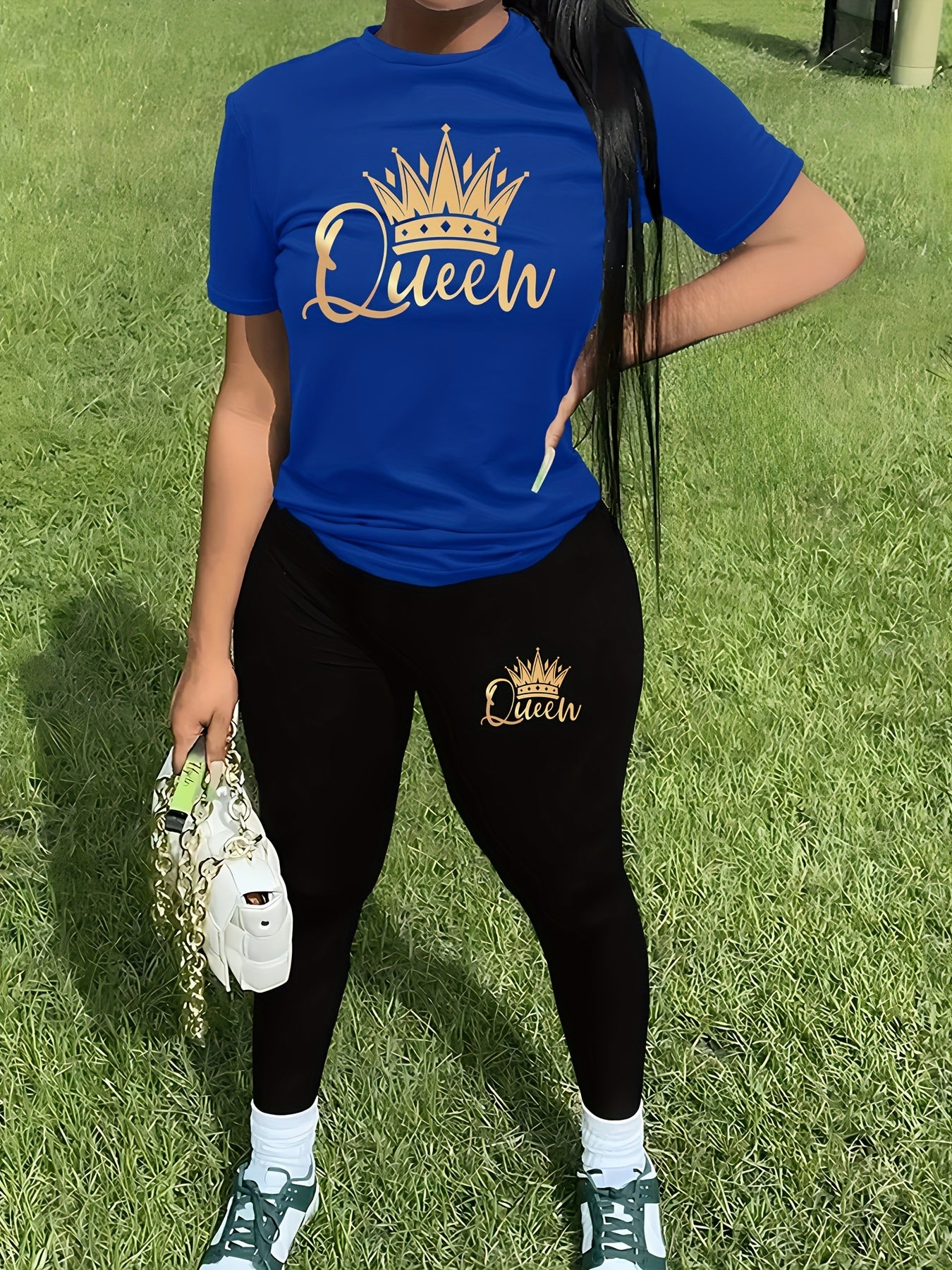 Two-Piece Crown “Queen” Print Set for Women