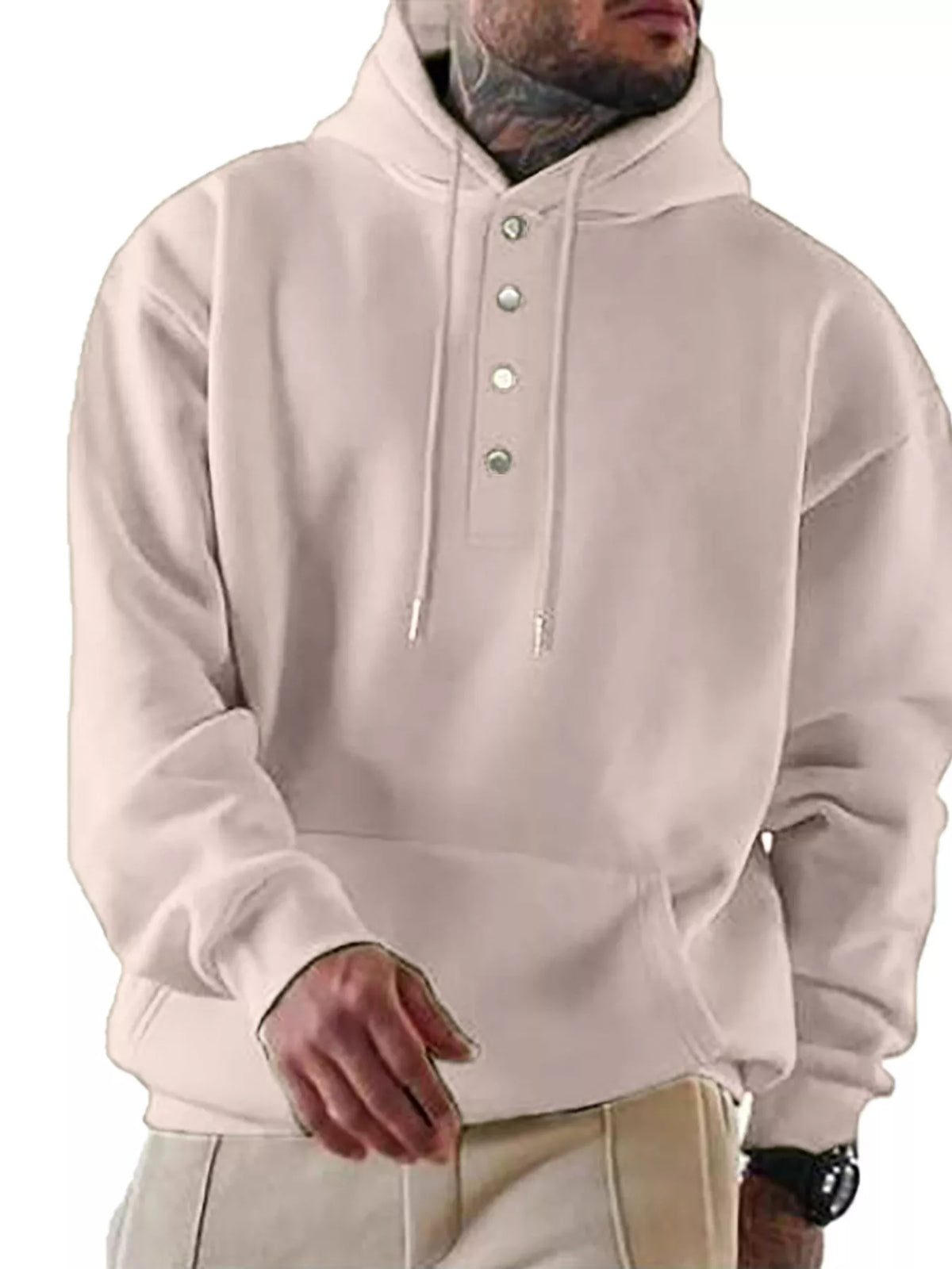 Men's Full Size Drawstring Kangaroo Pocket Hoodie Plus Size - DCDesigns mens casual hoodie product view