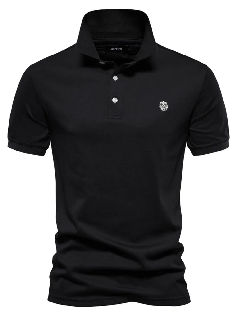 Men's Embroidered Collared Short Sleeve Polo Shirt - Black