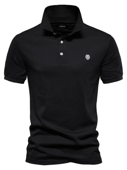 Men's Embroidered Collared Short Sleeve Polo Shirt - Black