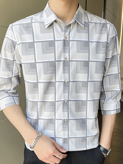 Men's Geometric Pattern Button-Up Casual Shirt | DCDesigns