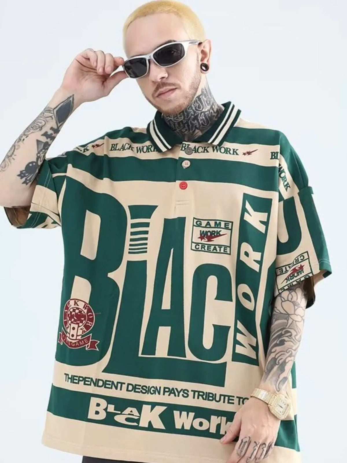 Men's Letter Print Half Sleeve Polo Shirt - Black