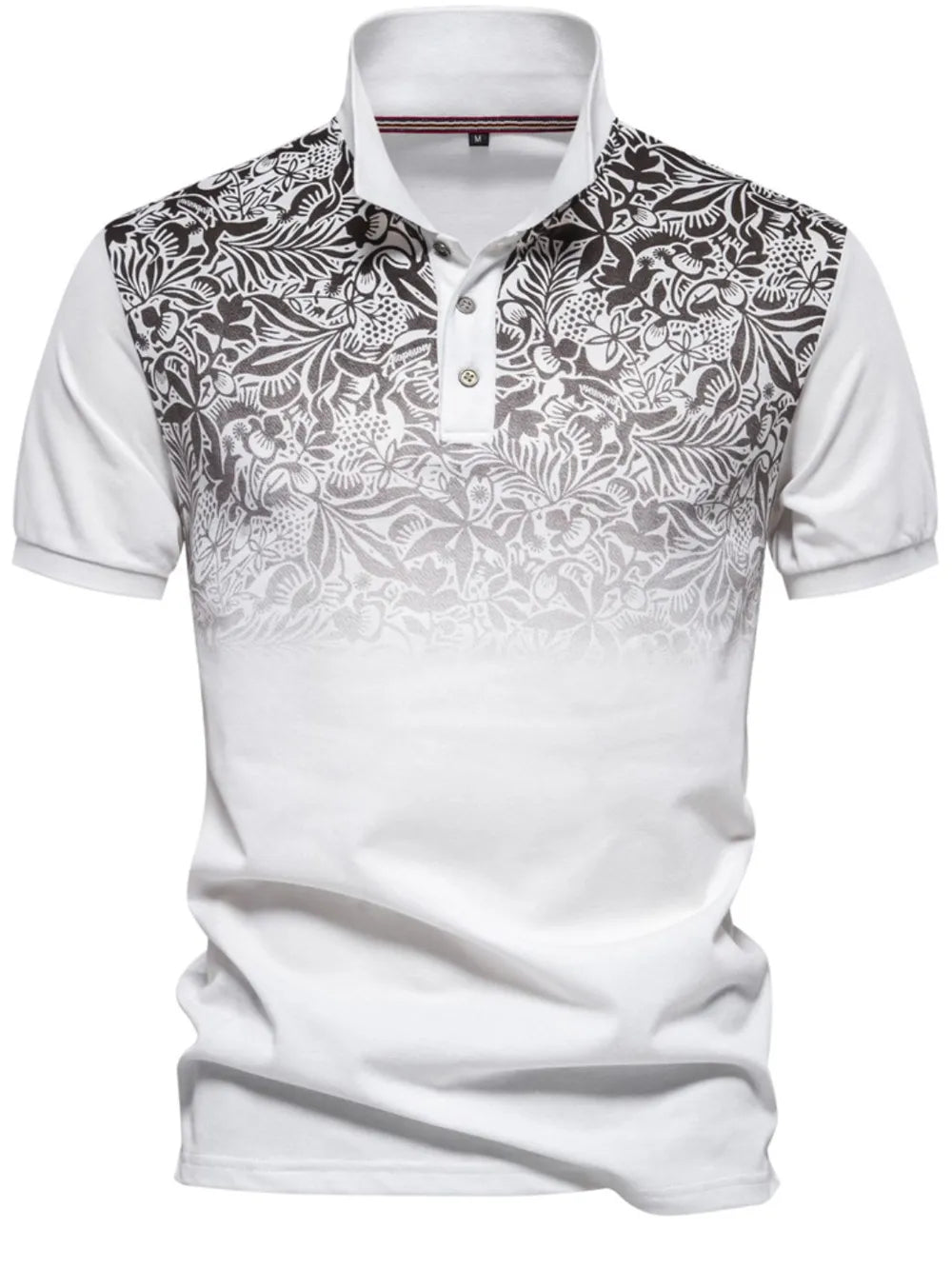 Men's Printed Collared Neck Short Sleeve Polo Shirt - Ivory